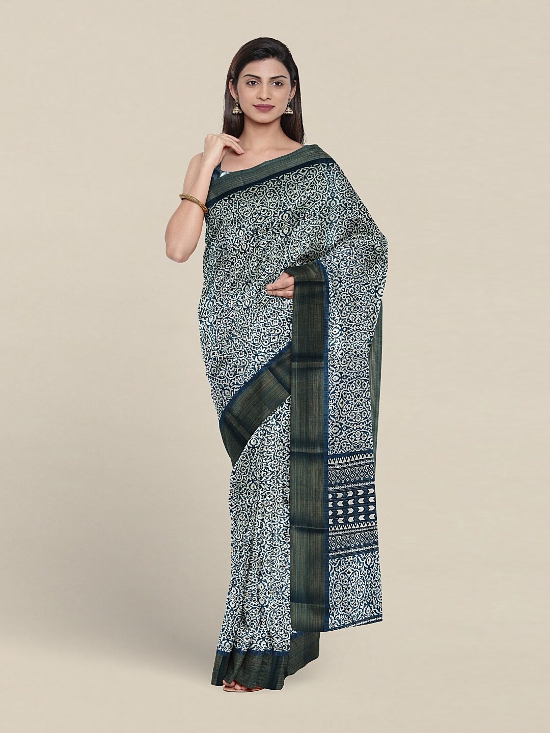

Pothys Ethnic Motifs Printed Zari Saree, Blue