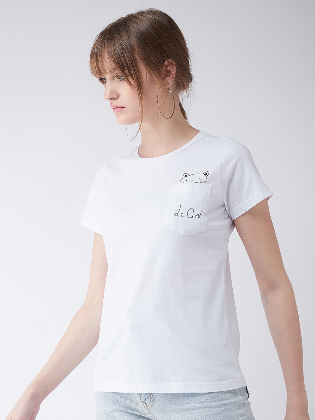

Miss Chase Women White Printed Round Neck T-shirt