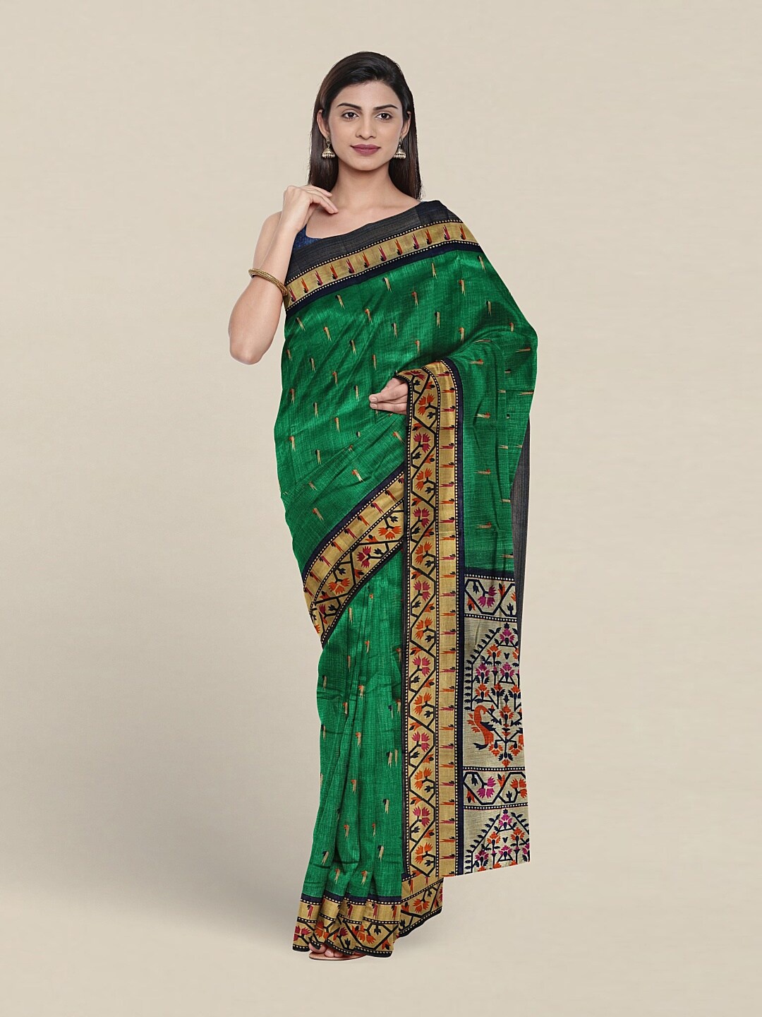 

Pothys Geometric Woven Design Zari Saree, Green