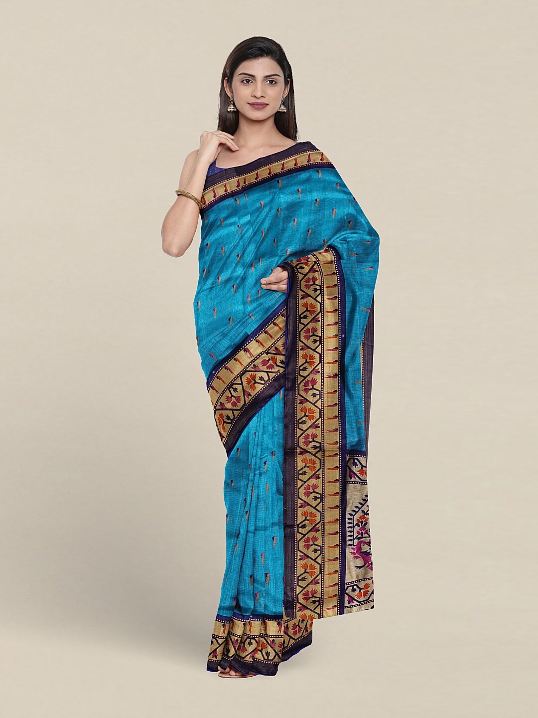 

Pothys Ethnic Motifs Printed Zari Saree, Blue