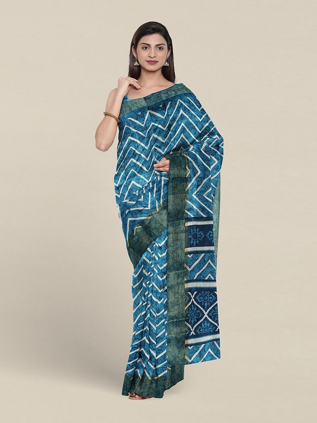 

Pothys Striped Printed Border Saree, Blue