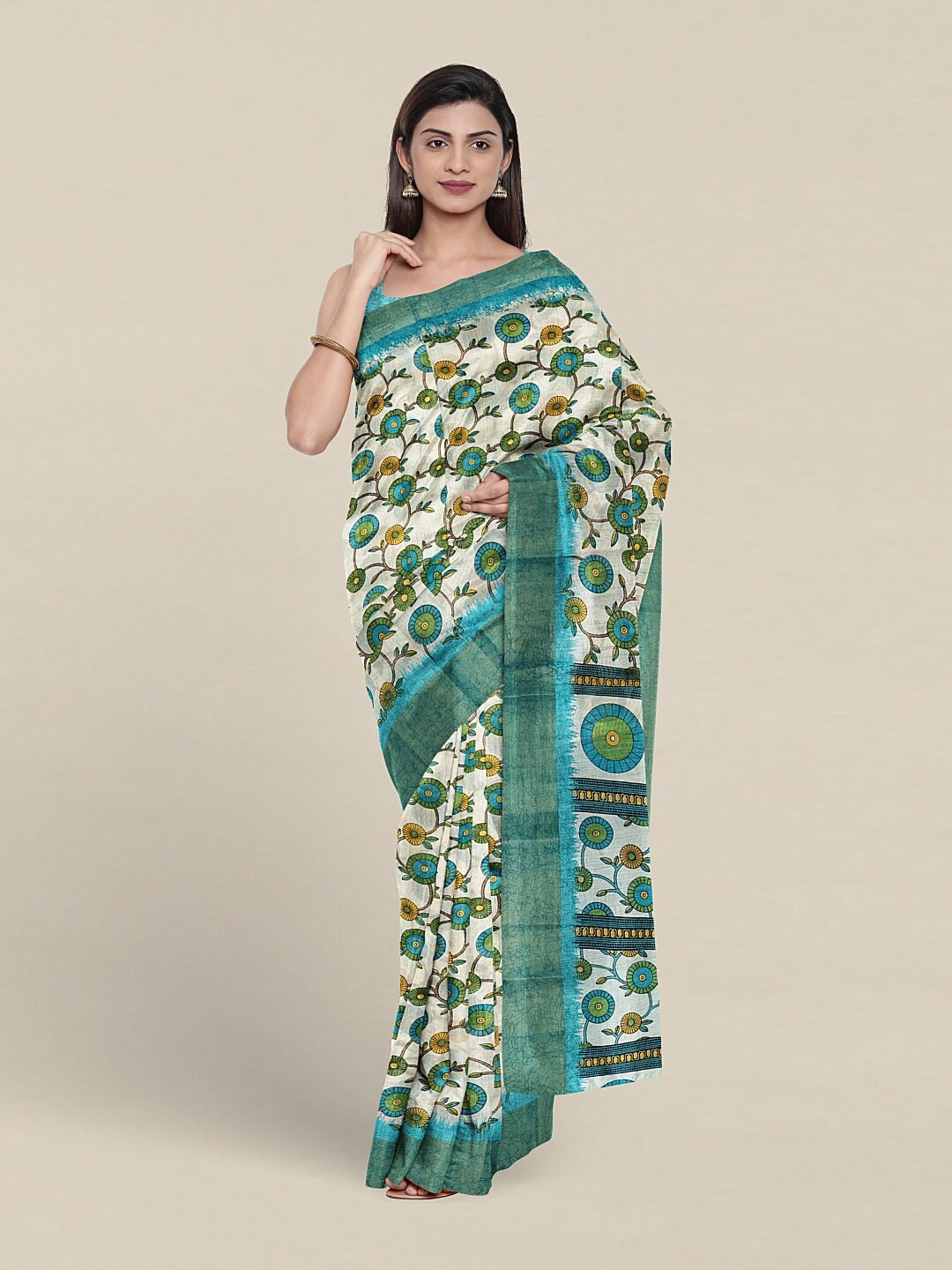 

Pothys Floral Printed Saree, Cream
