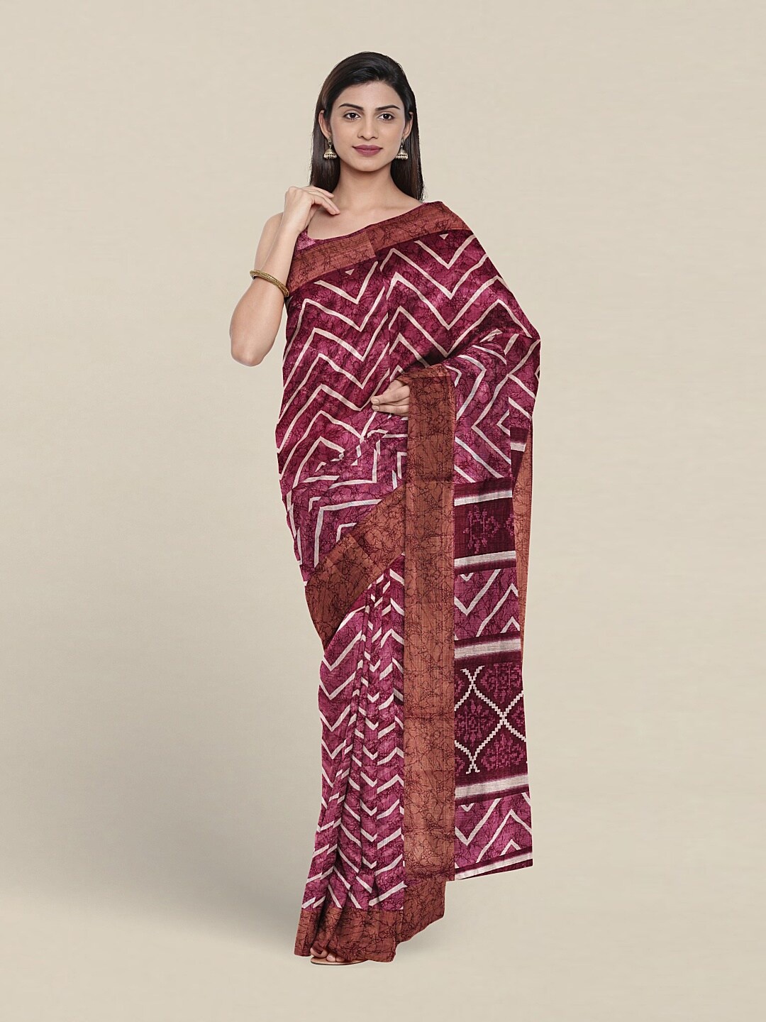 

Pothys Geometric Printed Zari Saree, Purple