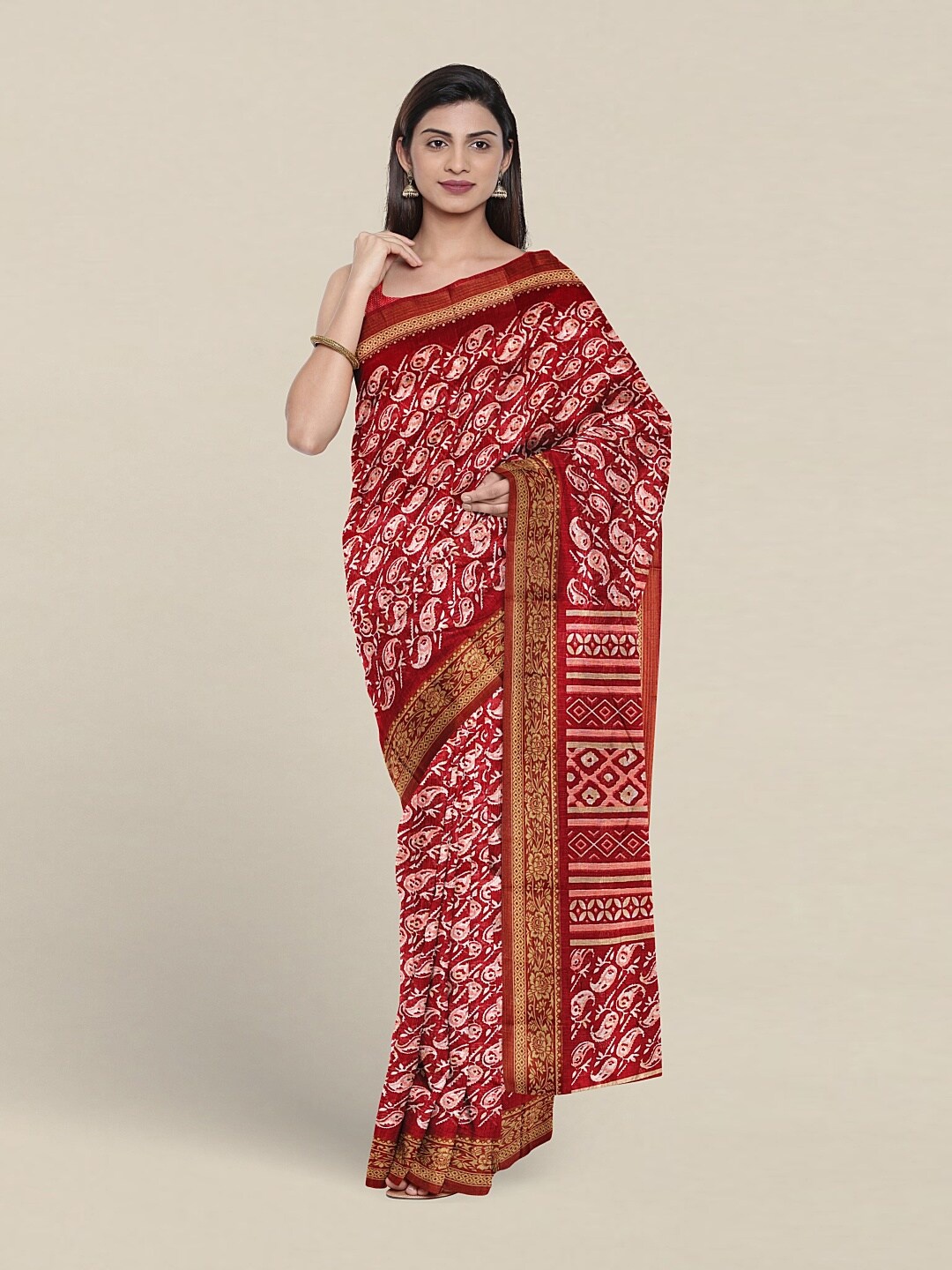 

Pothys Paisley Printed Zari Saree, Maroon