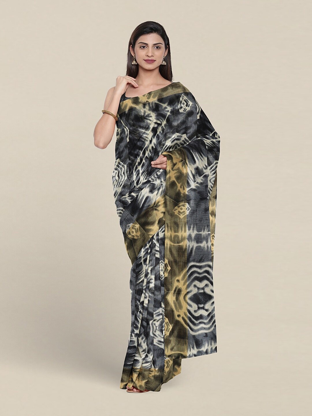 

Pothys Tie and Dyed Zari Saree, Grey