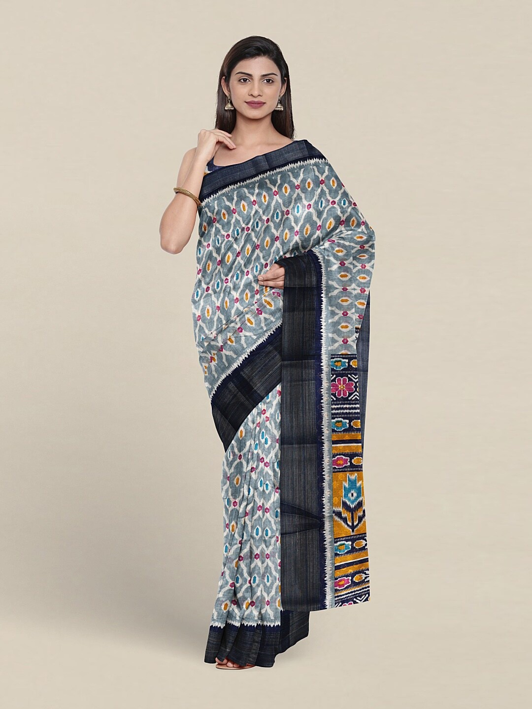 

Pothys Ethnic Motifs Printed Zari Saree, Grey