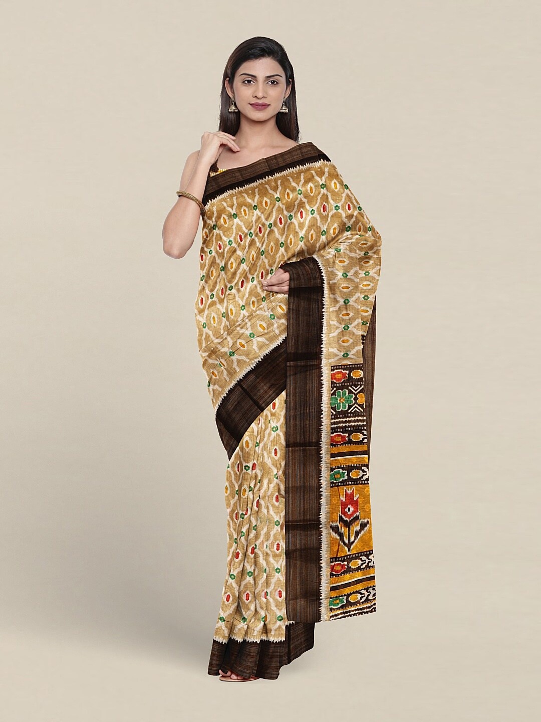 

Pothys Ethnic Motifs Printed Zari Saree, Beige