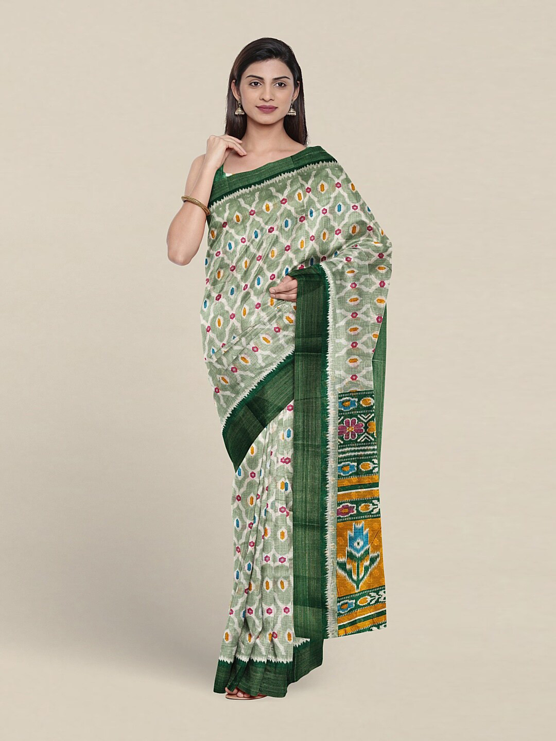 

Pothys Ethnic Motifs Printed Zari Saree, Green