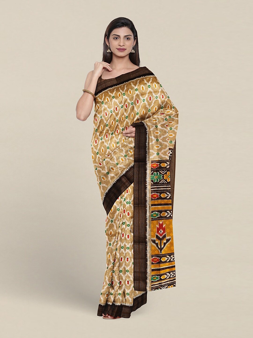 

Pothys Ethnic Motif Printed Saree, Beige