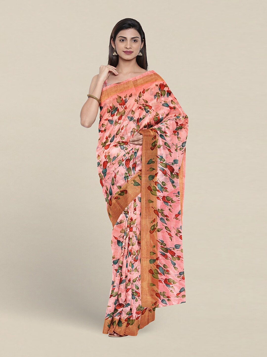 

Pothys Floral Printed Zari Saree, Peach
