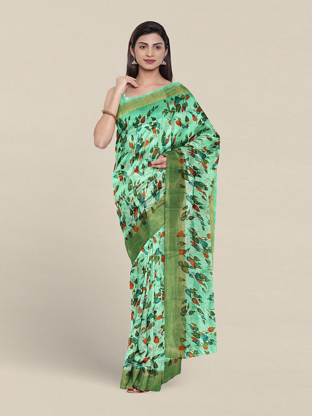 

Pothys Floral Printed Zari Saree, Green