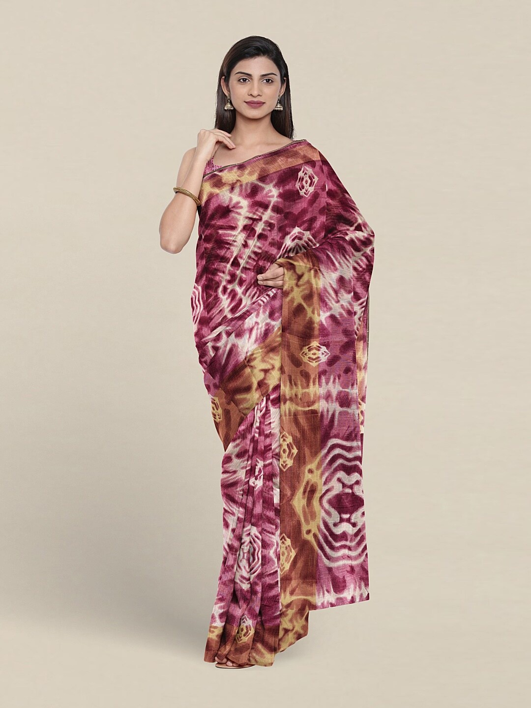 

Pothys Tie And Dye Zari Saree, Purple