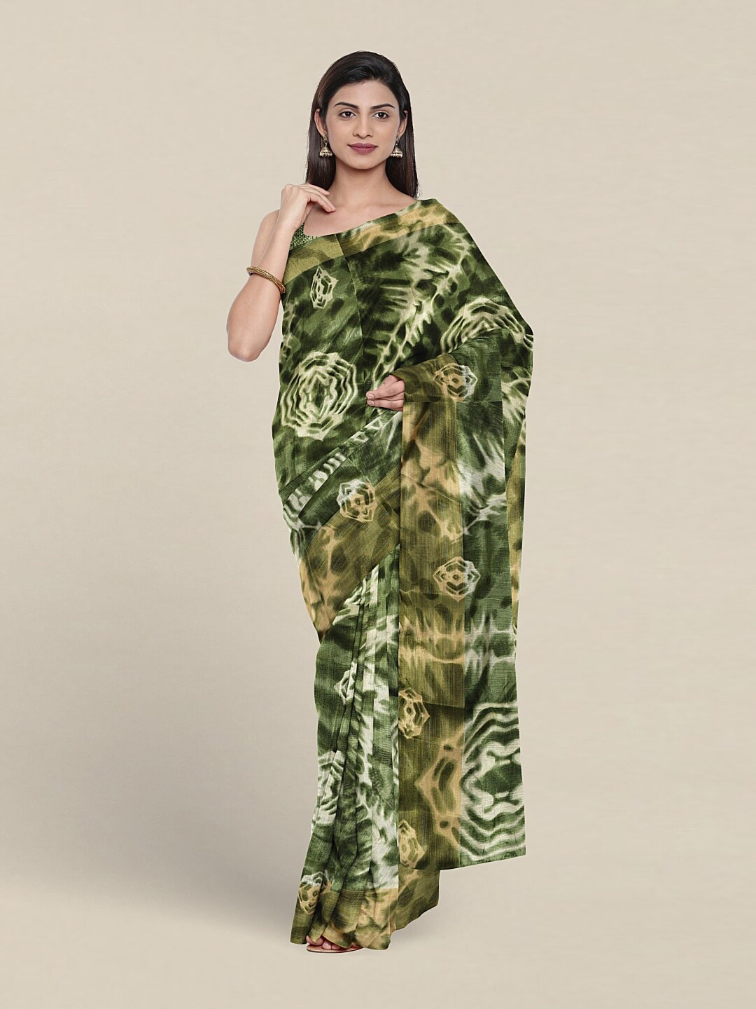 

Pothys Tie And Dye Zari Saree, Green
