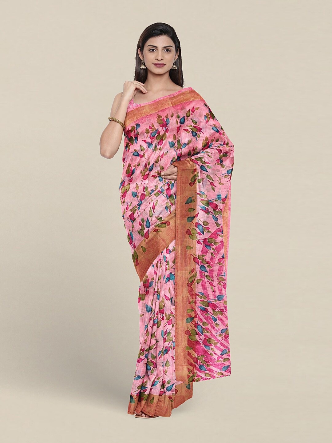 

Pothys Floral Printed Zari Saree, Pink