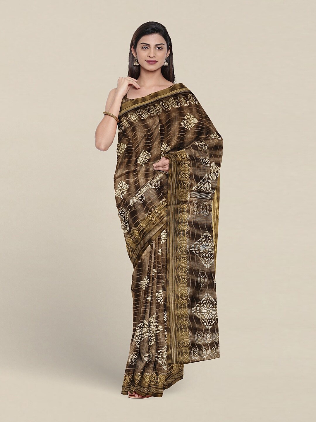 

Pothys Ethnic Motifs Printed Zari Saree, Brown