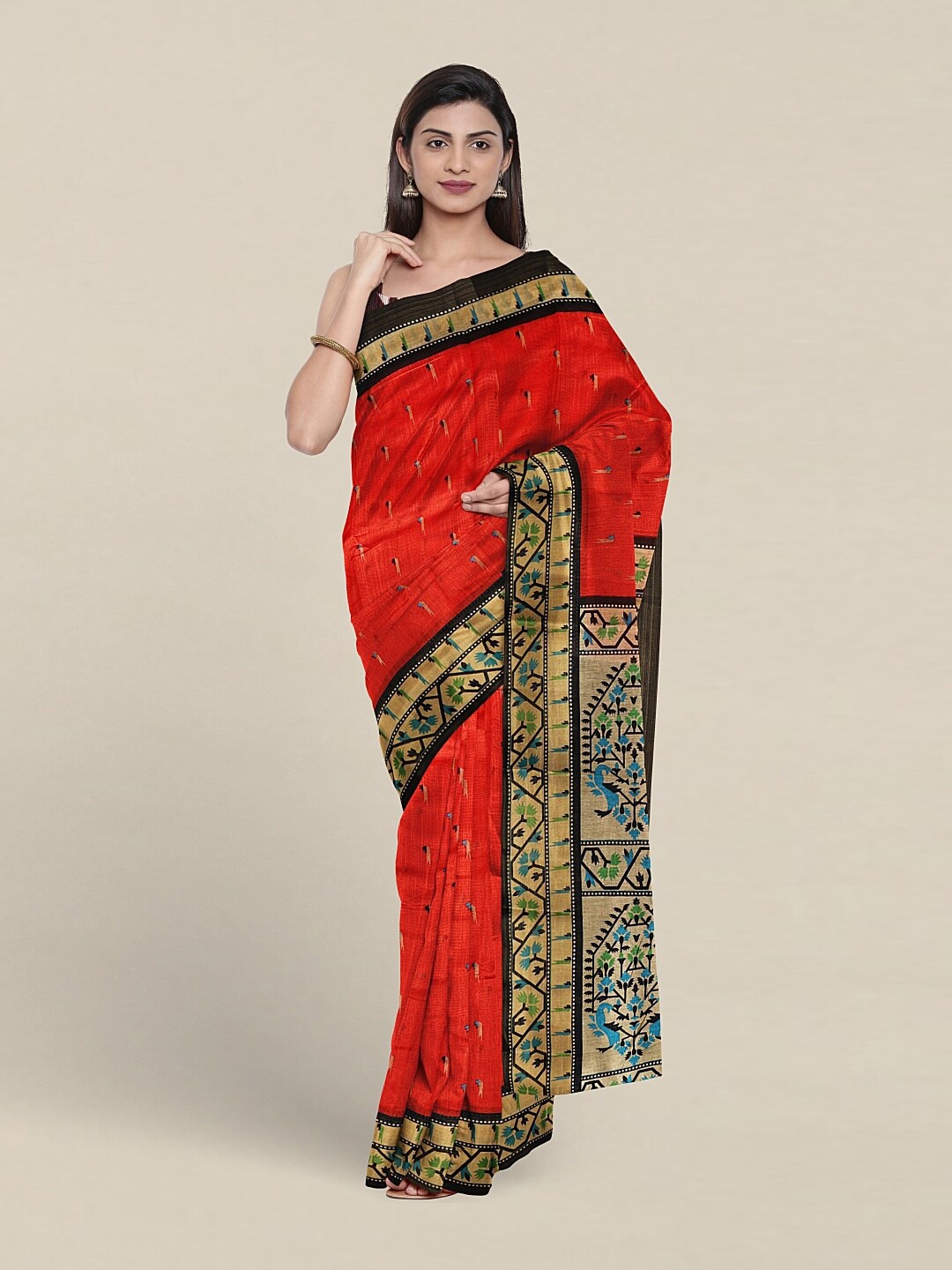 

Pothys Ethnic Motifs Printed Zari Saree, Red