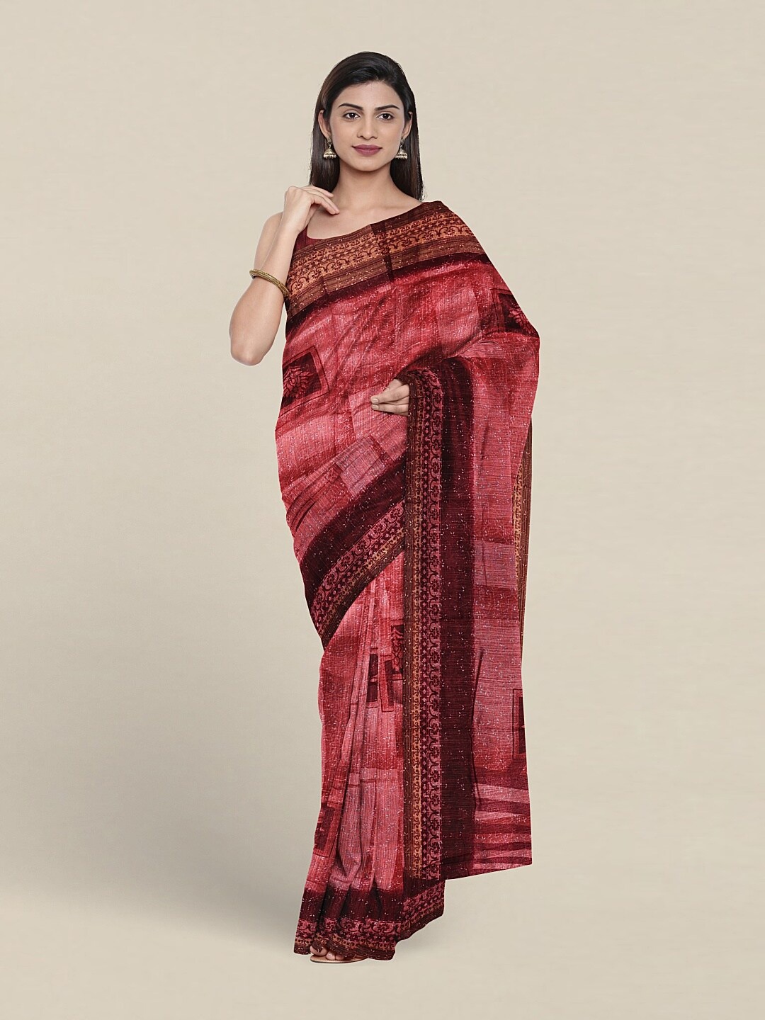 

Pothys Ethnic Motifs Printed Zari Saree, Pink