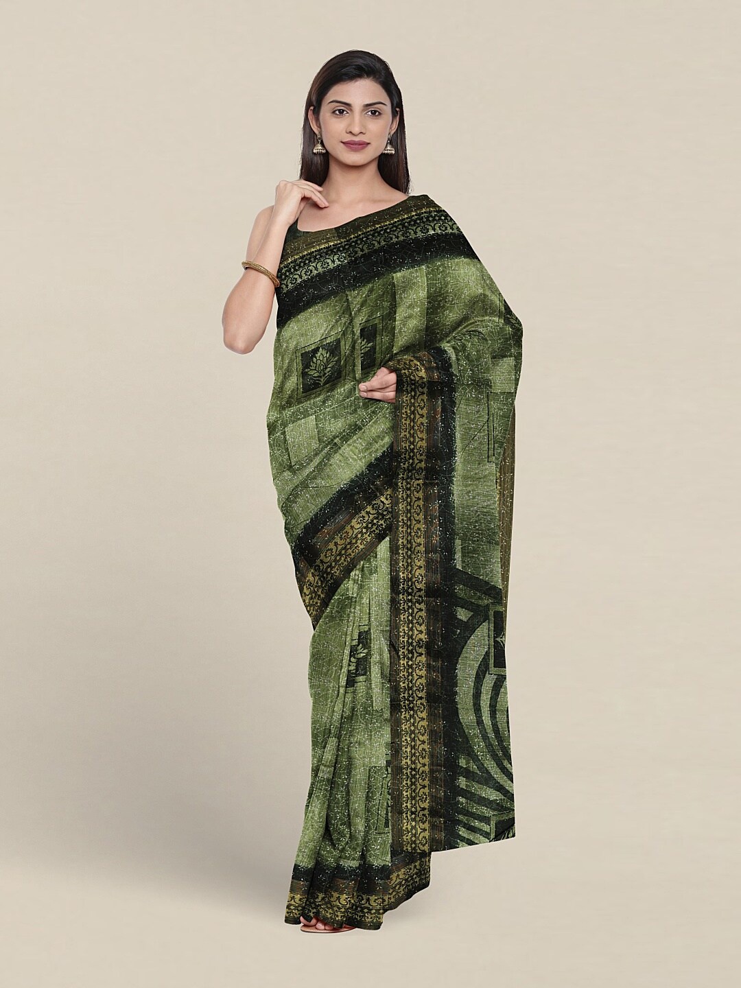 

Pothys Abstract Printed Zari Saree, Green