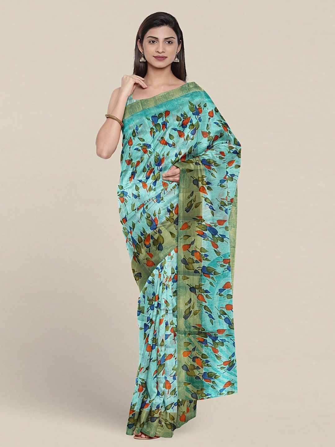 

Pothys Floral Printed Zari Saree, Blue