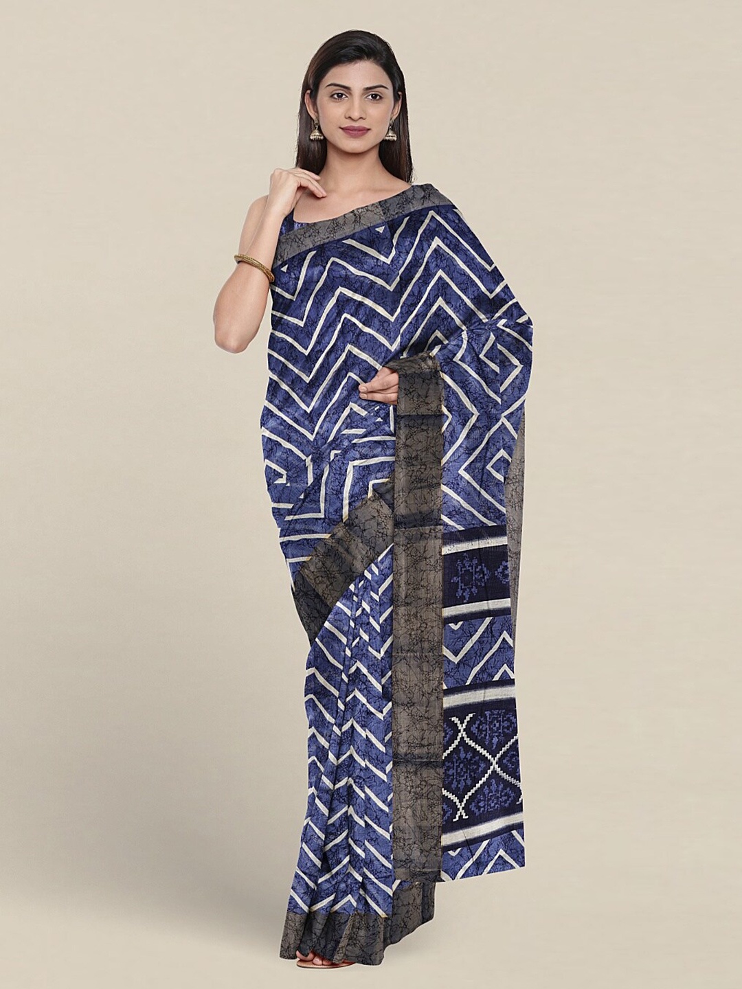 

Pothys Geometric Printed Zari Saree, Blue