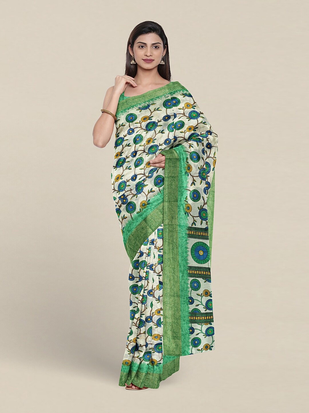 

Pothys Floral Printed Zari Saree, Cream