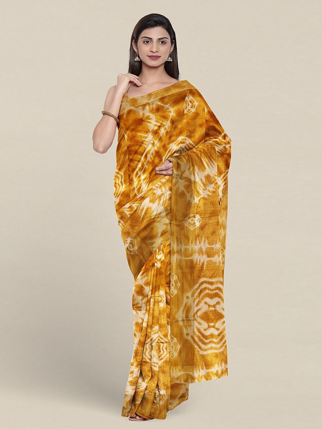 

Pothys Tie and Dye Dyed Zari Saree, Mustard