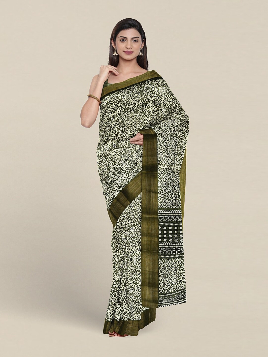 

Pothys Abstract Printed Zari Saree, Green