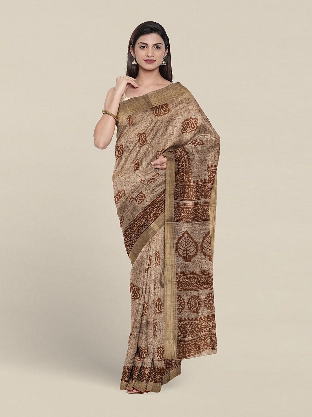 

Pothys Paisley Printed Zari Pure Cotton Saree, Brown