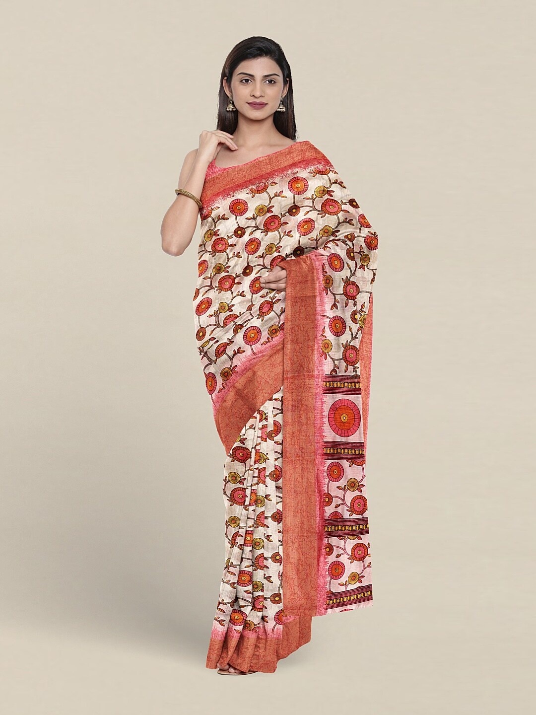 

Pothys Ethnic Motifs Printed Saree, Cream