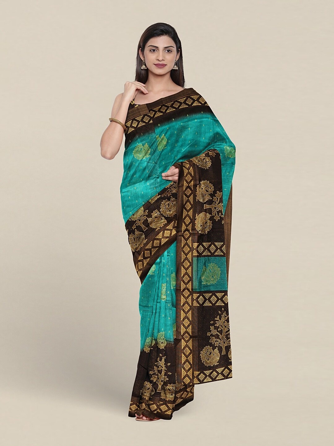 

Pothys Ethnic Motifs Printed Zari Saree, Green