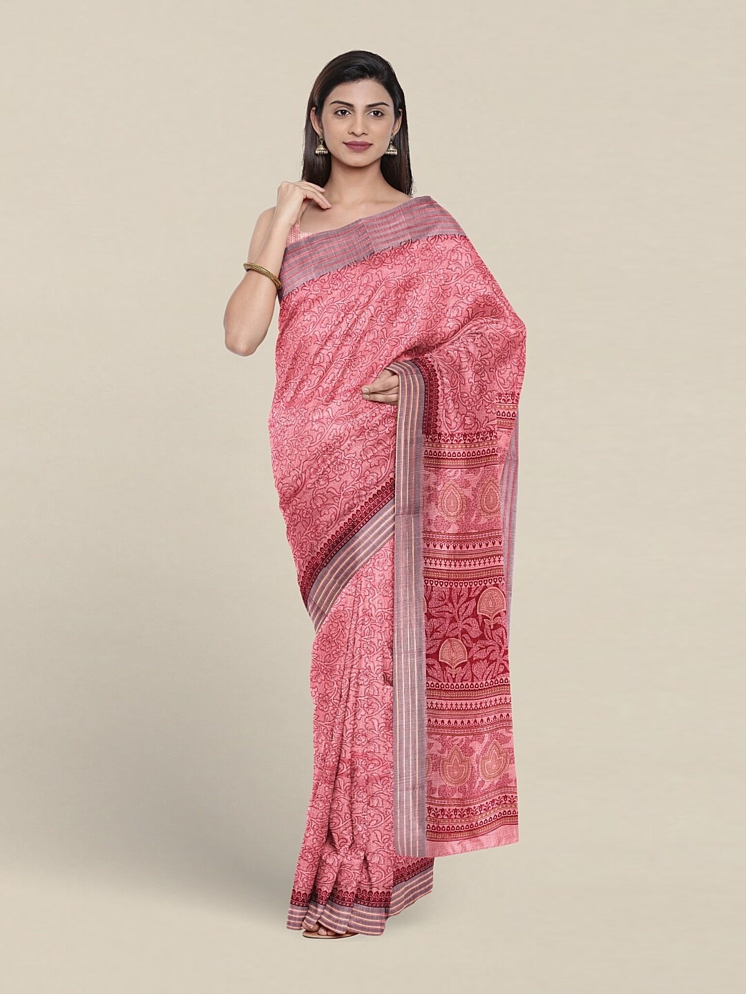 

Pothys Floral Printed Pure Cotton Saree, Pink