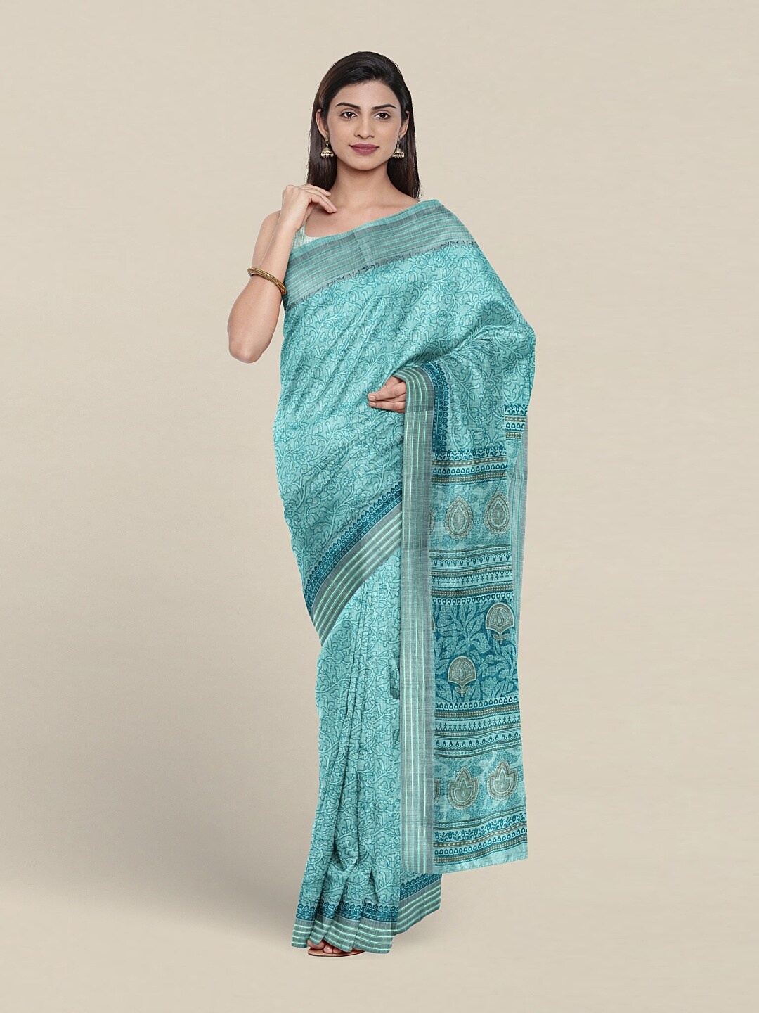 

Pothys Floral Printed Pure Cotton Saree, Blue
