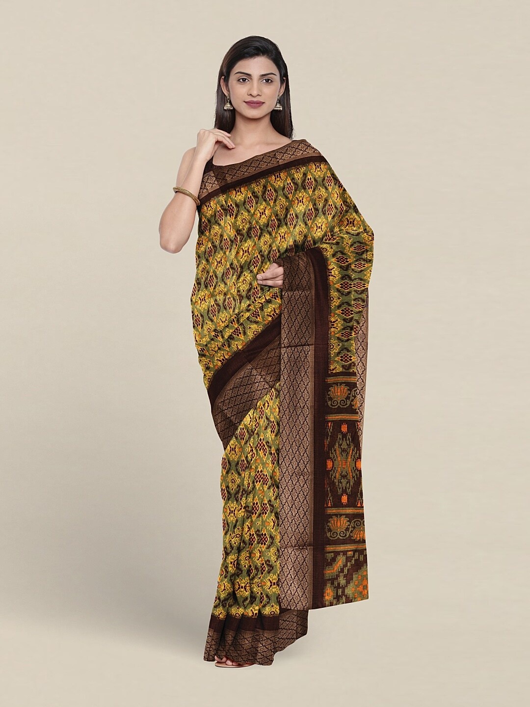 

Pothys Geometric Printed Cotton Blend Saree, Green