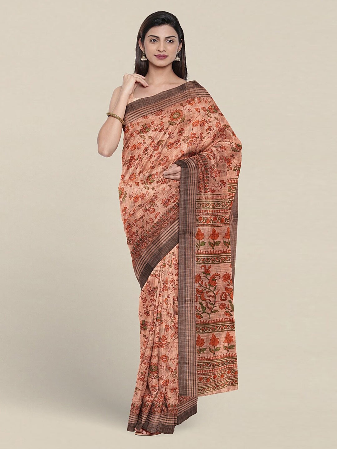 

Pothys Floral Printed Pure Cotton Saree, Peach