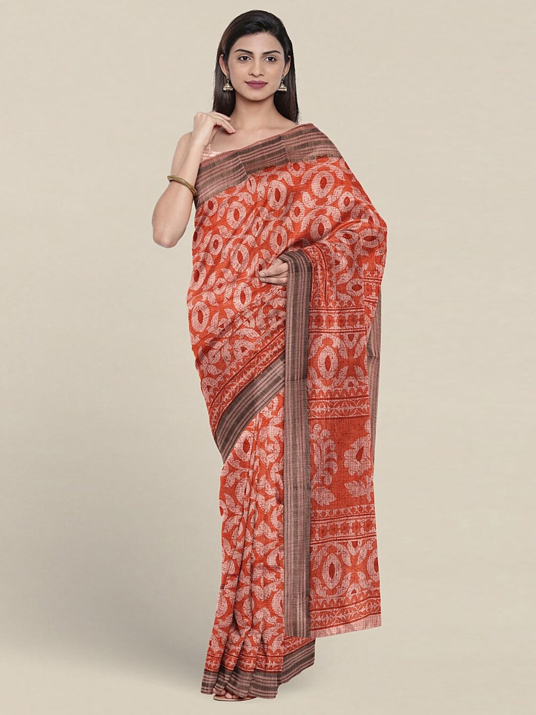 

Pothys Floral Printed Pure Cotton Saree, Orange