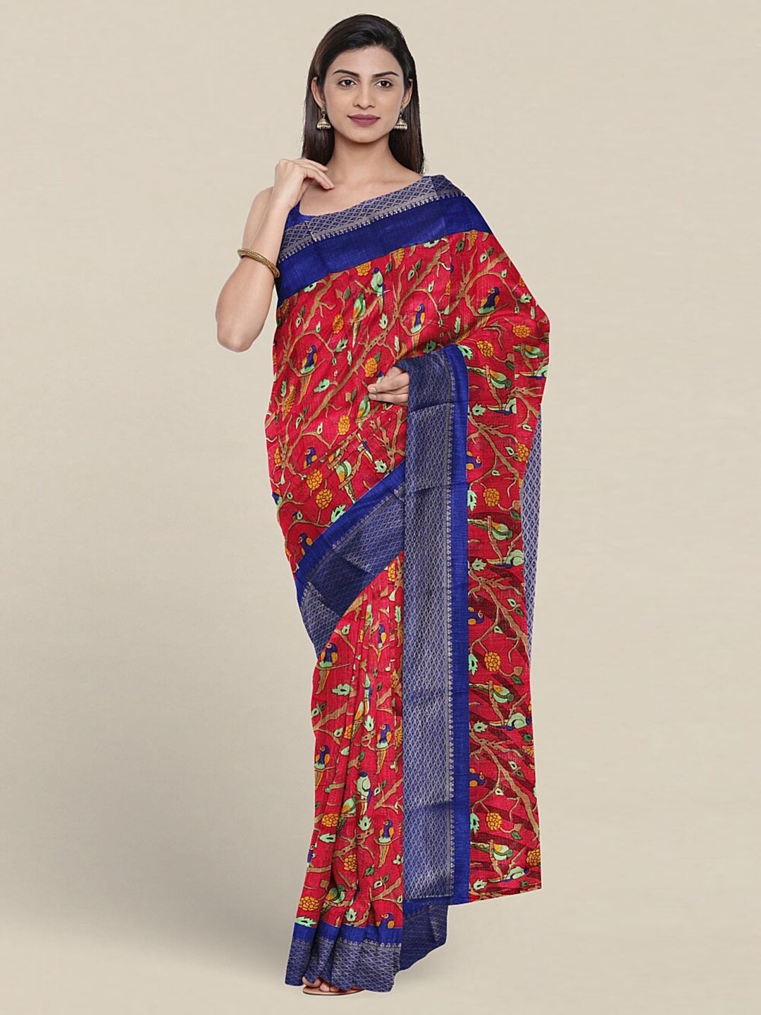 

Pothys Floral Printed Zari Saree, Red