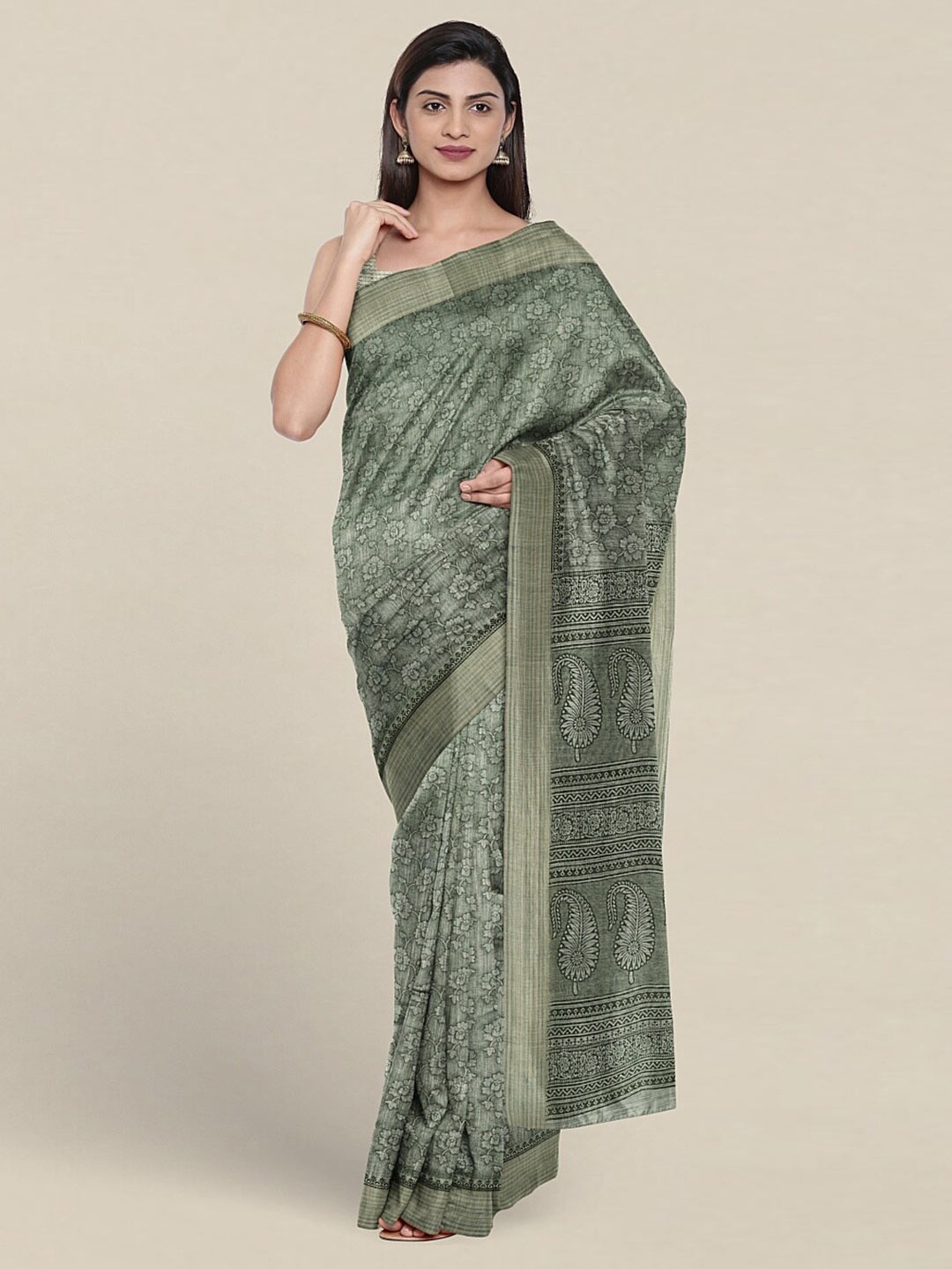 

Pothys Floral Printed Pure Cotton Saree, Green