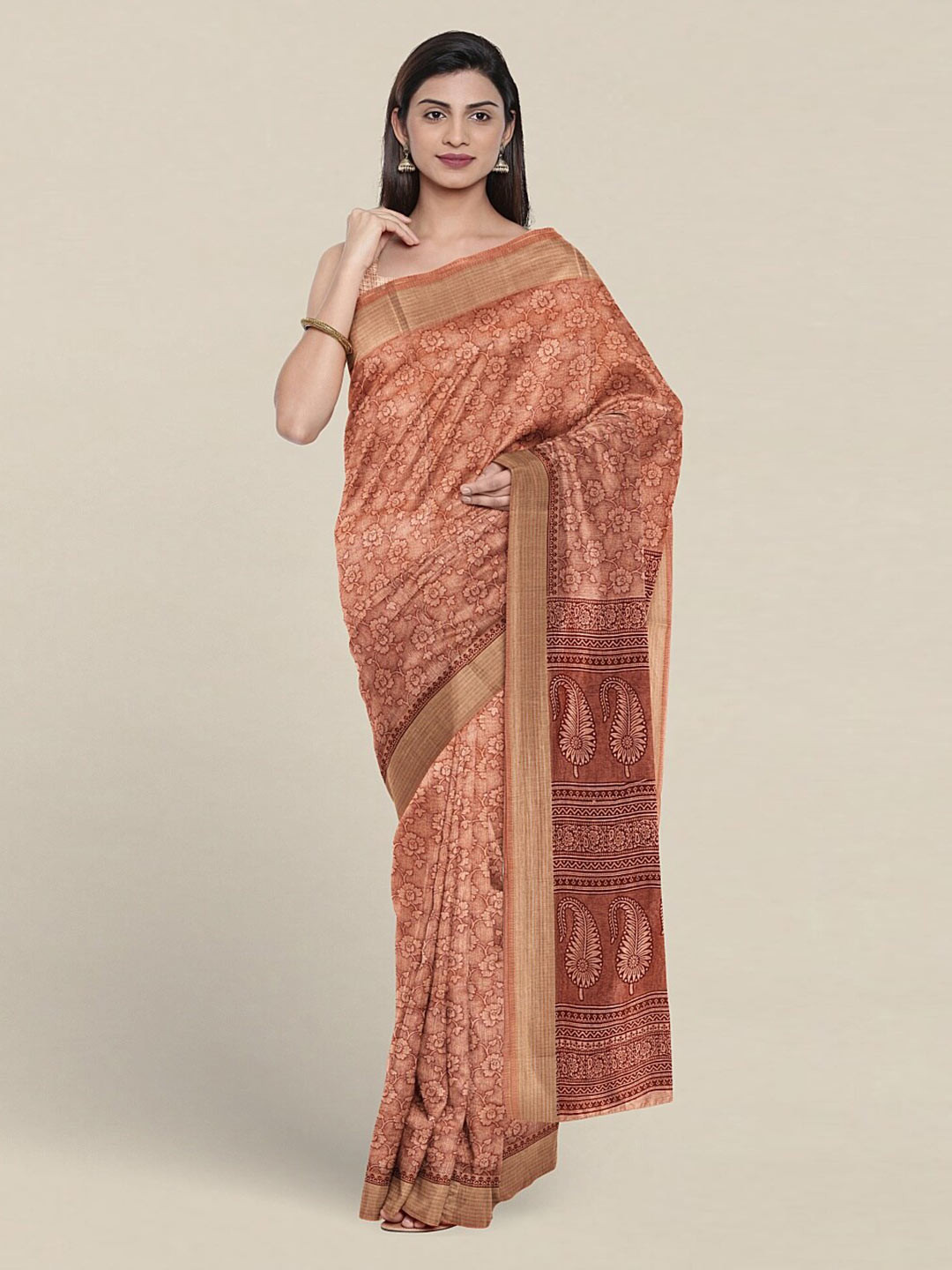 

Pothys Floral Printed Pure Cotton Saree, Peach