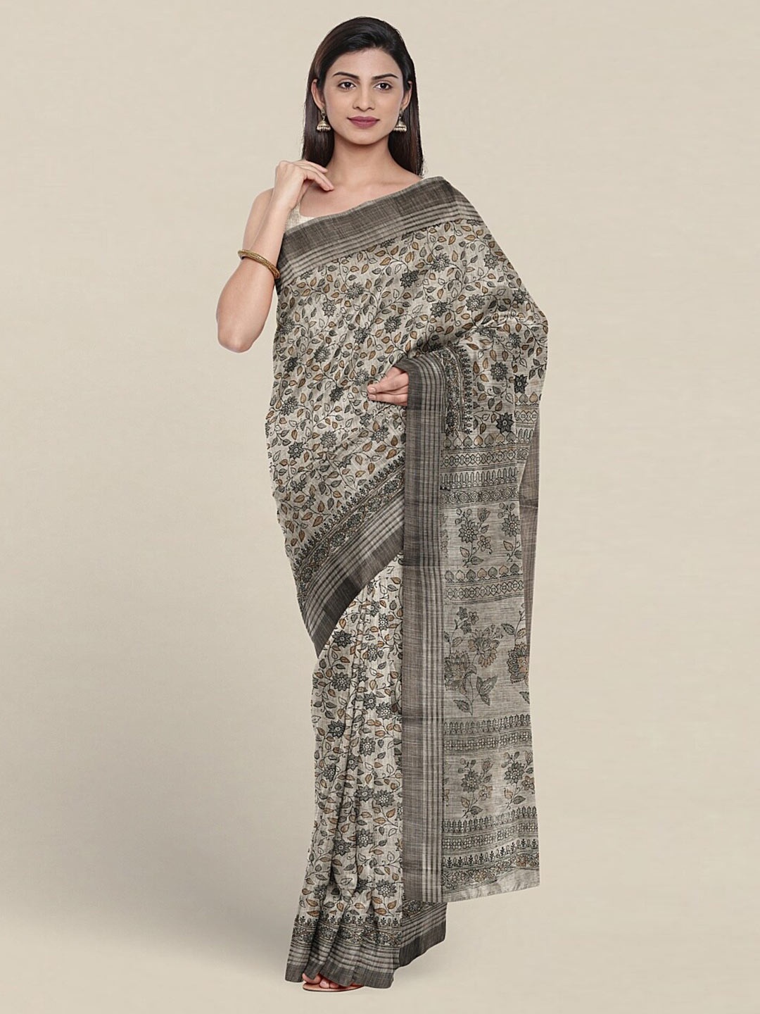 

Pothys Floral Printed Pure Cotton Saree, Grey