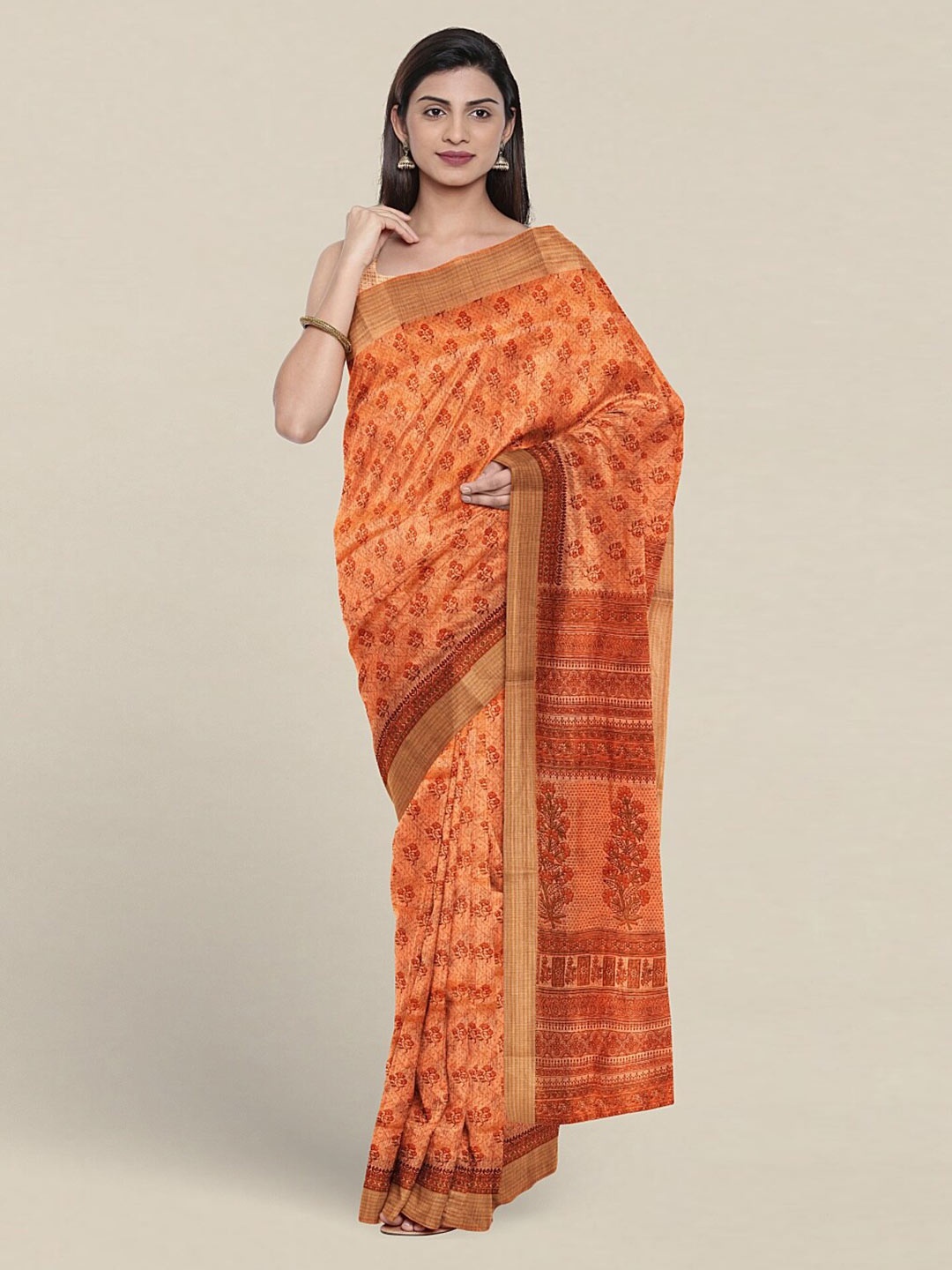 

Pothys Ethnic Motifs Printed Pure Cotton Saree, Orange