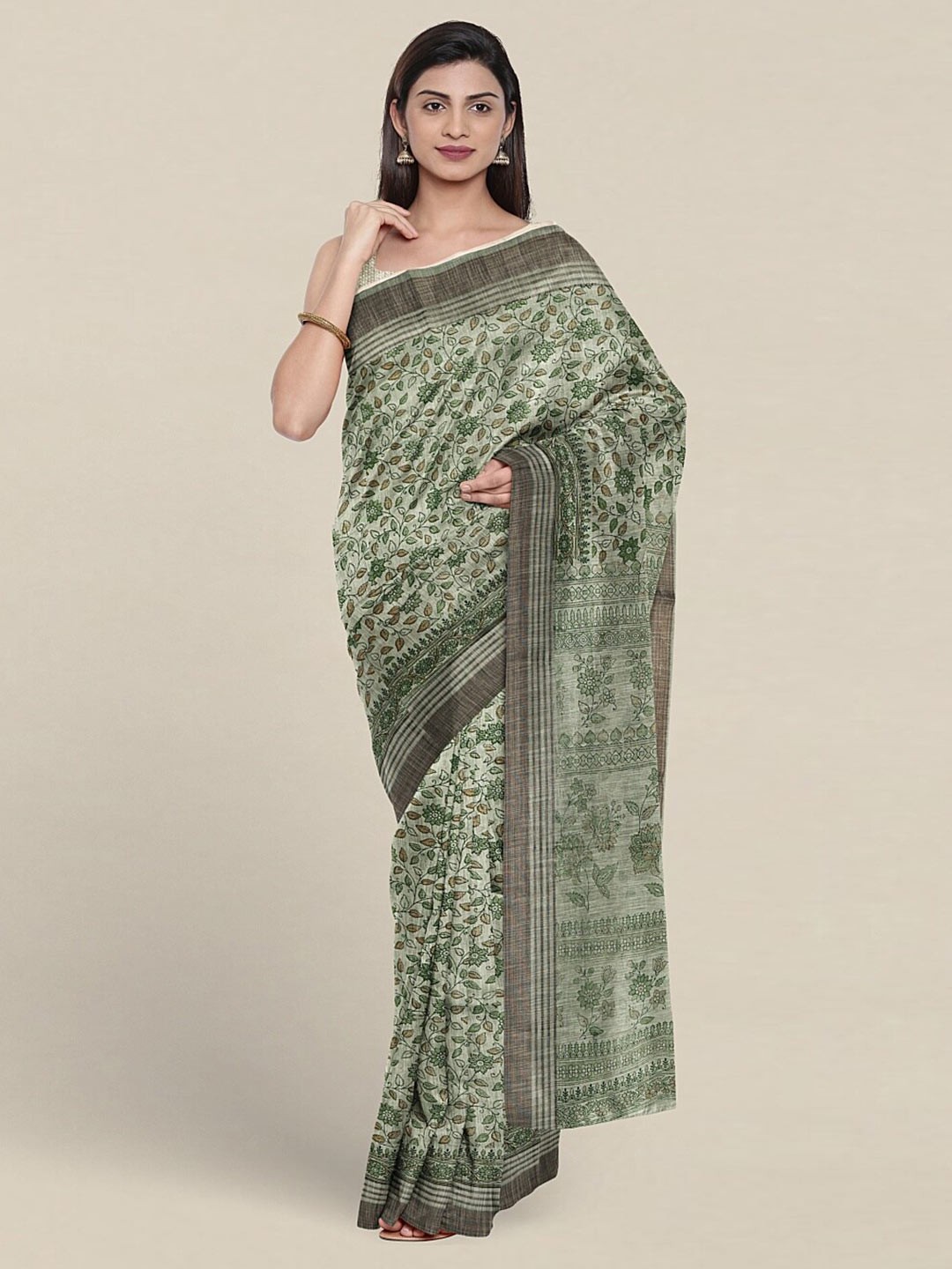

Pothys Floral Printed Pure Cotton Saree, Green