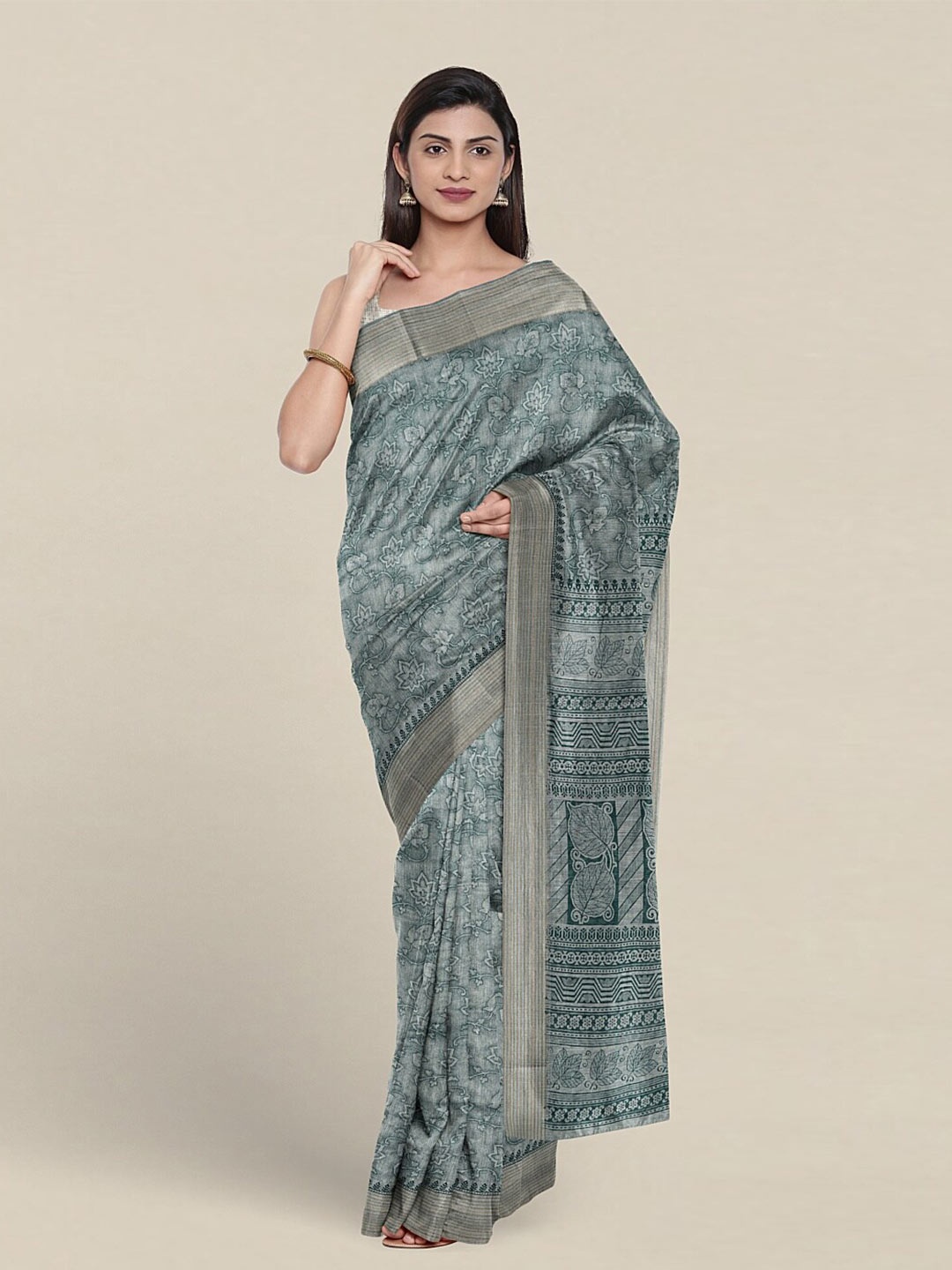 

Pothys Floral Printed Pure Cotton Saree, Blue