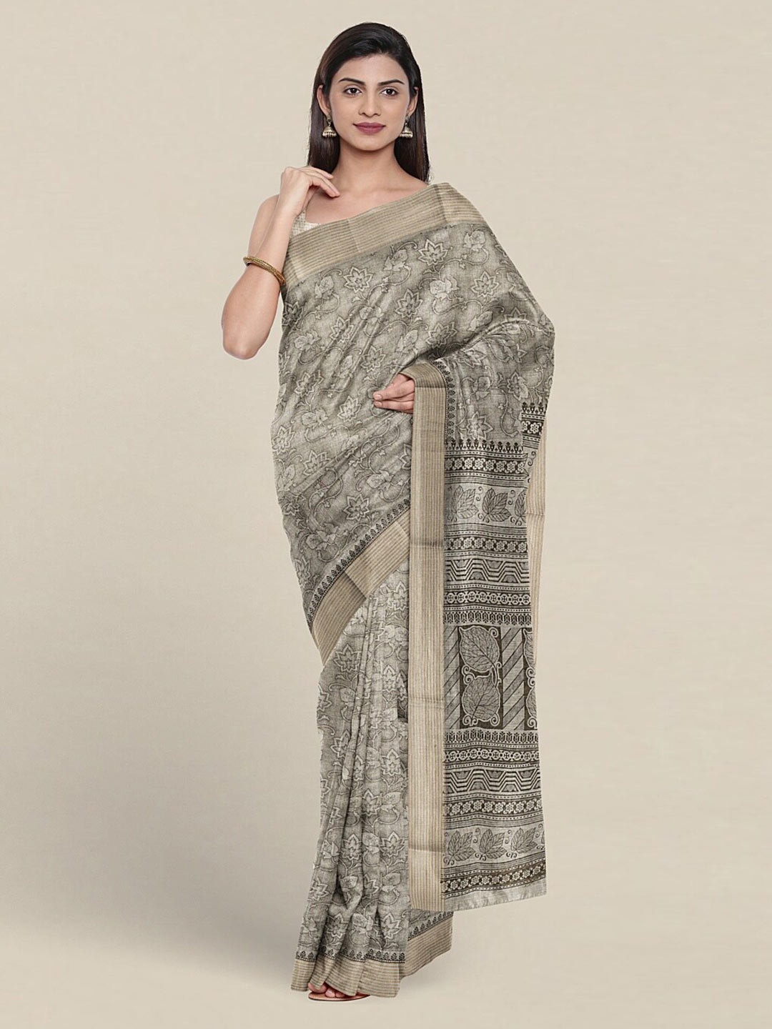 

Pothys Ethnic Motif Printed Pure Cotton Saree, Grey