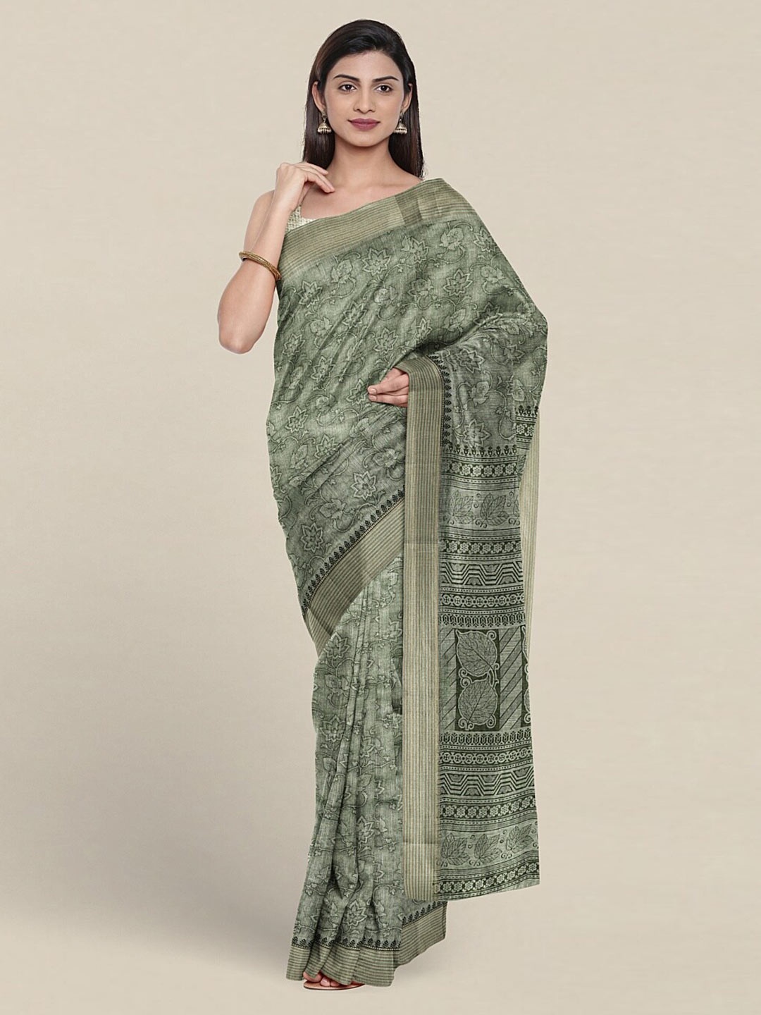 

Pothys Ethnic Motif Printed Pure Cotton Saree, Green