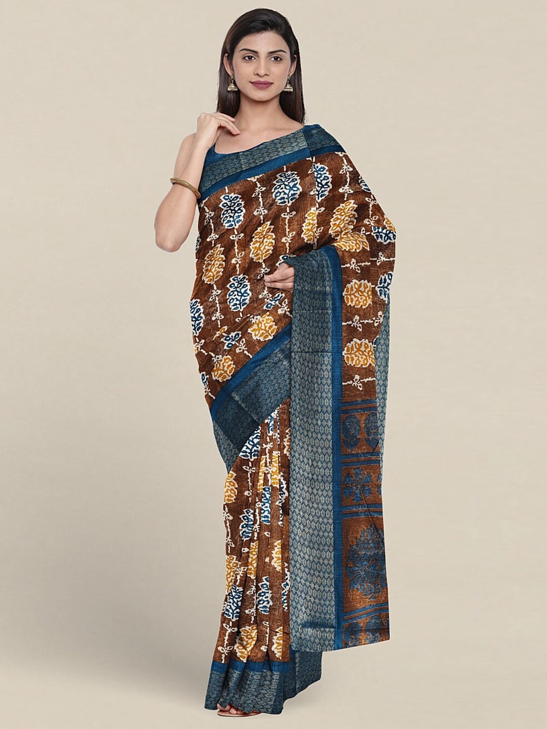 

Pothys Ethnic Motif Printed Saree, Brown