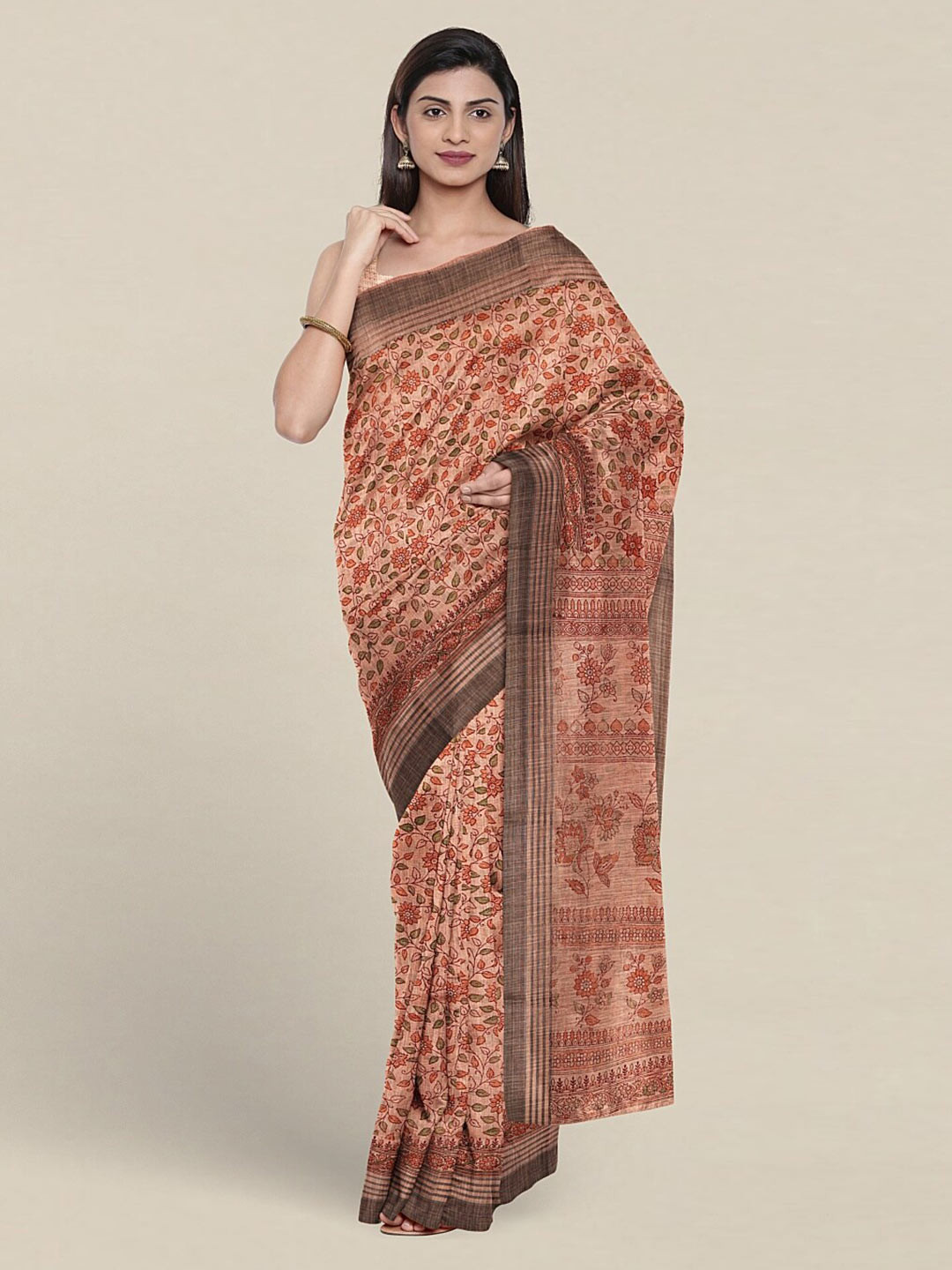 

Pothys Floral Printed Pure Cotton Saree, Peach