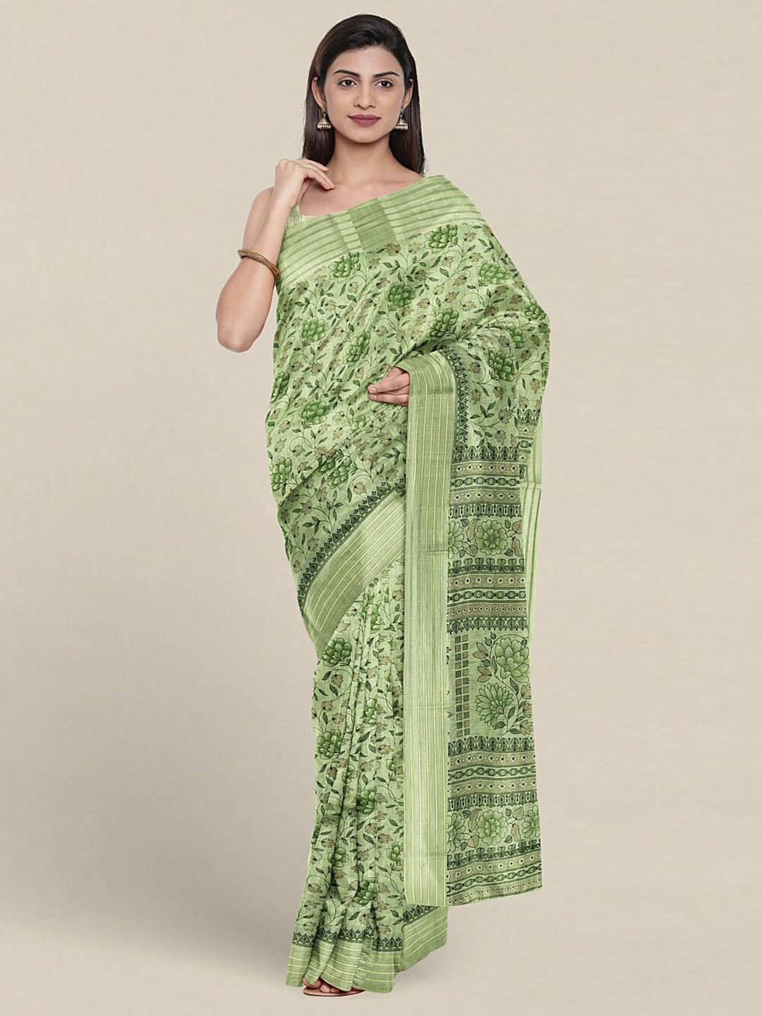 

Pothys Floral Printed Pure Cotton Saree, Green