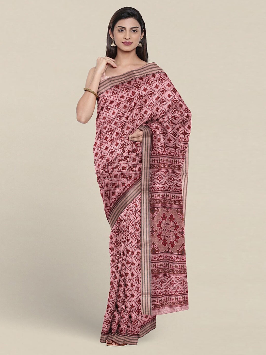 

Pothys Ethnic Motifs Printed Pure Cotton Saree, Pink