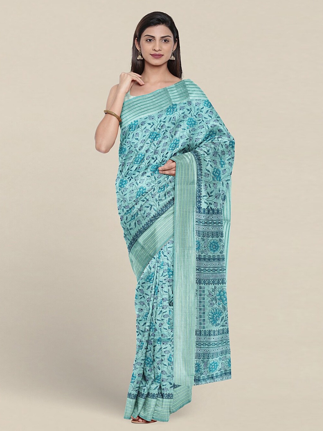 

Pothys Floral Printed Pure Cotton Saree, Blue
