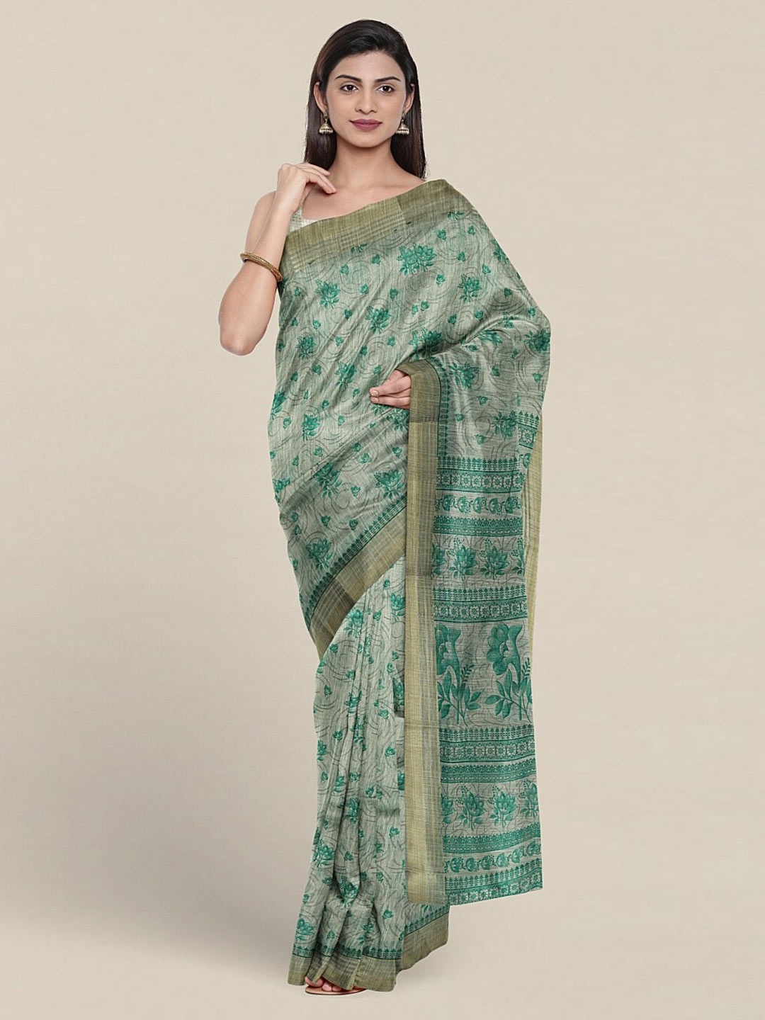 

Pothys Floral Printed Pure Cotton Saree, Green